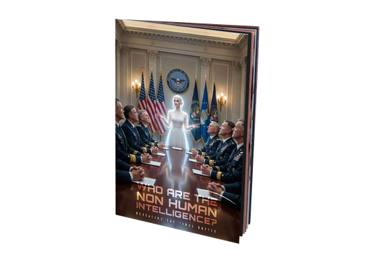 Cover of the booklet "Who Are the Non Human Intelligence?" showing figures in a government briefing room